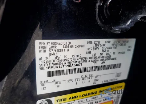 2022 Ford Expedition Max Xlt from USA, damaged, VIN 1FMJK1JT6NEA04878